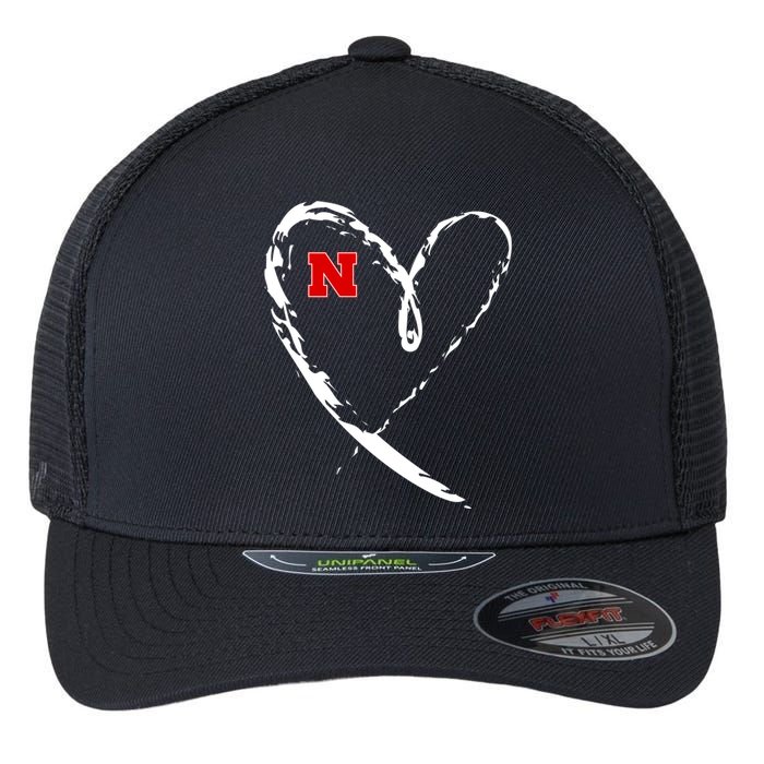 I Heart Love Nebraska Football Flexfit Unipanel Trucker Cap