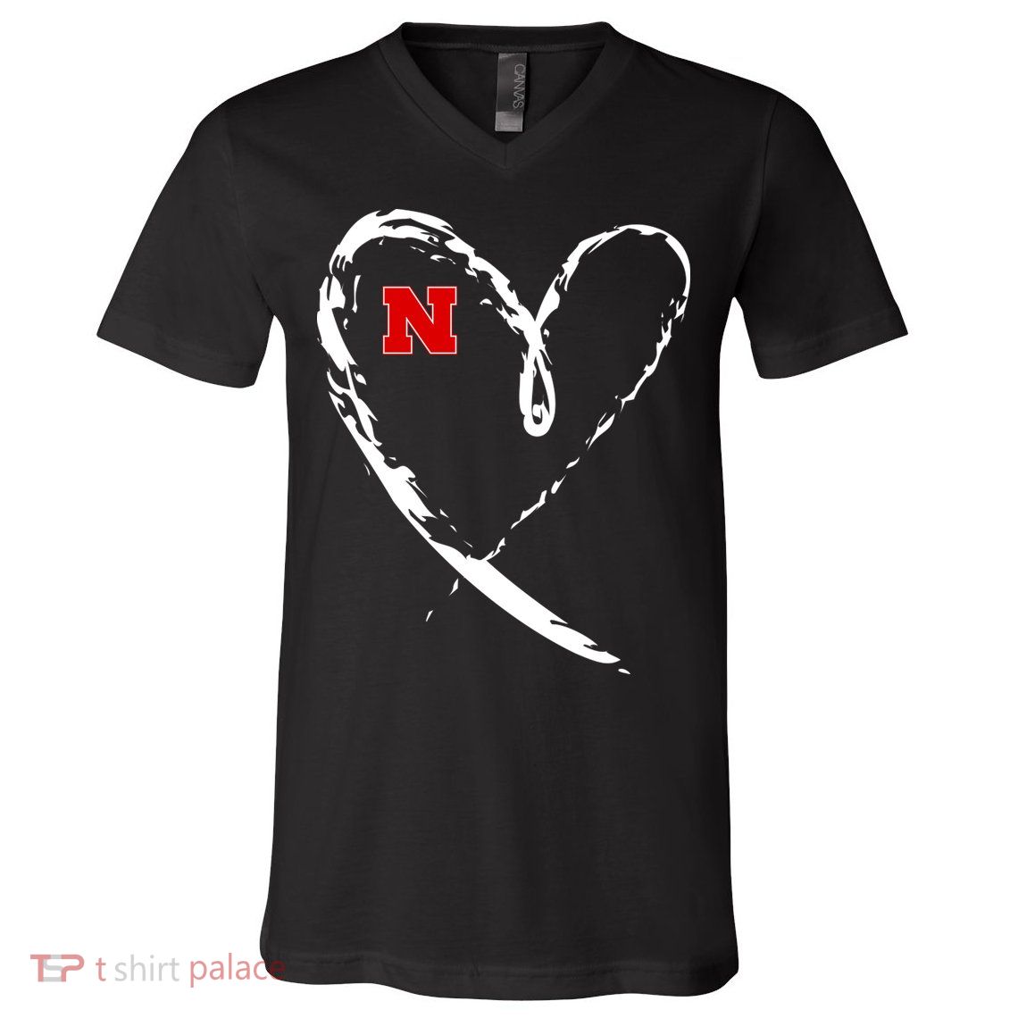 I Heart Love Nebraska Football V-Neck T-Shirt