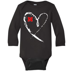 I Heart Love Nebraska Football Baby Long Sleeve Bodysuit