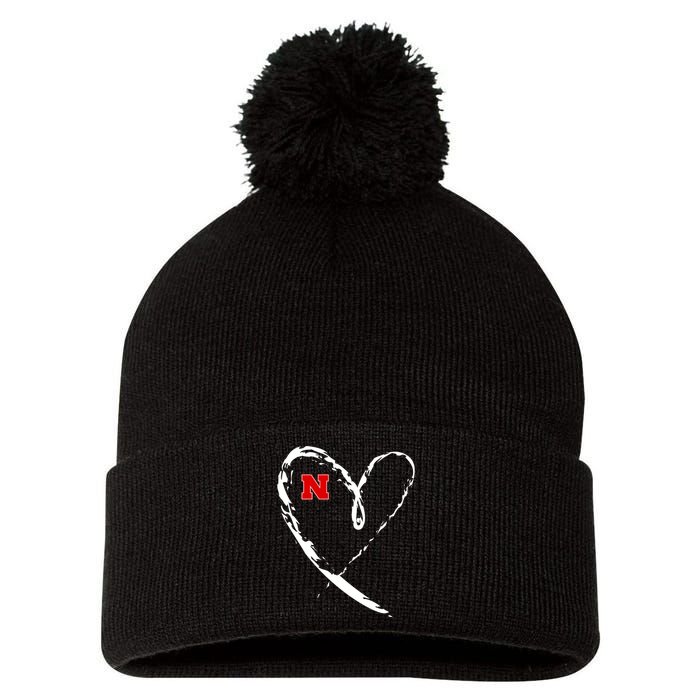 I Heart Love Nebraska Football Pom Pom 12in Knit Beanie