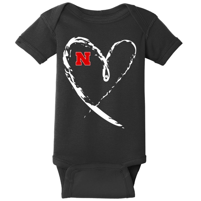 I Heart Love Nebraska Football Baby Bodysuit