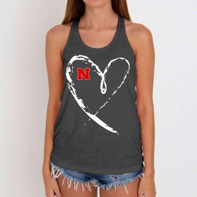 I Heart Love Nebraska Football Women's Knotted Racerback Tank