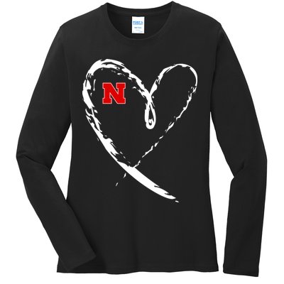I Heart Love Nebraska Football Ladies Long Sleeve Shirt
