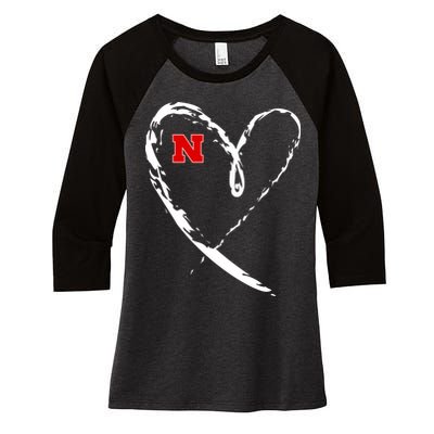 I Heart Love Nebraska Football Women's Tri-Blend 3/4-Sleeve Raglan Shirt