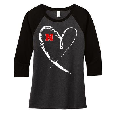 I Heart Love Nebraska Football Women's Tri-Blend 3/4-Sleeve Raglan Shirt