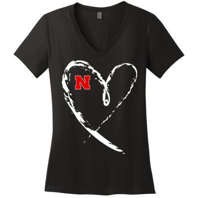 I Heart Love Nebraska Football Women's V-Neck T-Shirt