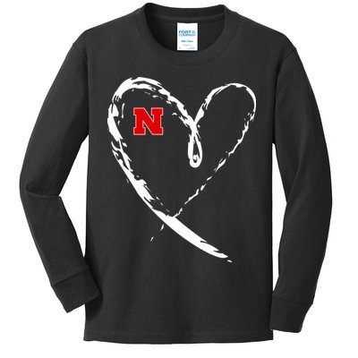I Heart Love Nebraska Football Kids Long Sleeve Shirt