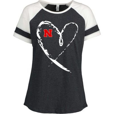 I Heart Love Nebraska Football Enza Ladies Jersey Colorblock Tee