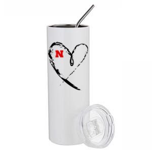 I Heart Love Nebraska Football Stainless Steel Tumbler