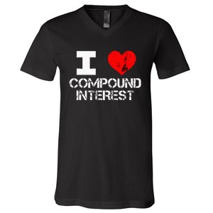 I Heart Love Compound Interest Financial Literacy Campaign V-Neck T-Shirt