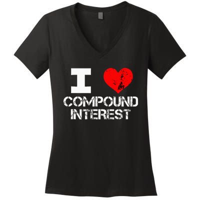 I Heart Love Compound Interest Financial Literacy Campaign Women's V-Neck T-Shirt