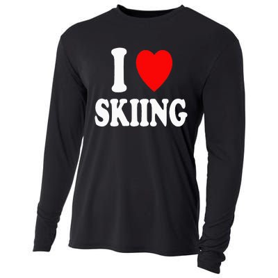 I Heart (Love) Skiing Hobby Winter Mountains Snow Sports Cooling Performance Long Sleeve Crew