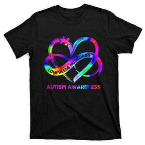 Infinity Heart Love Autism Awareness Needs No Words Tie Dye T-Shirt