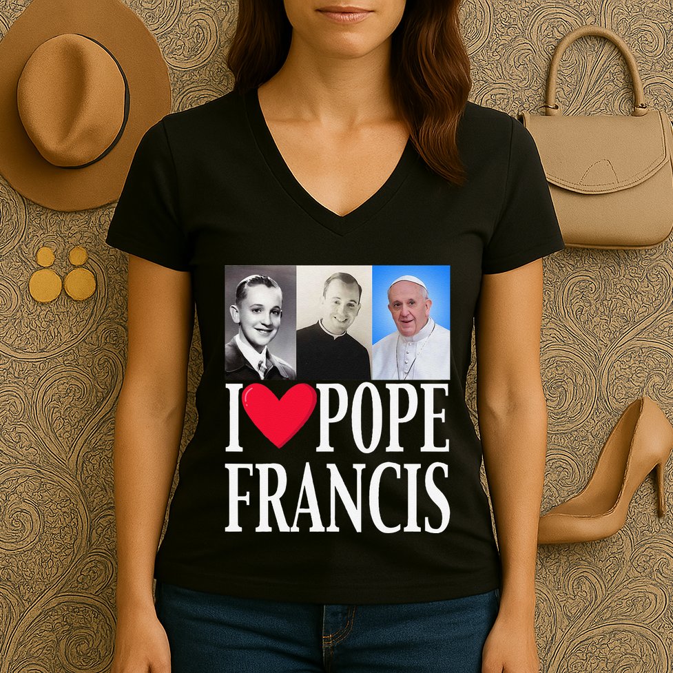 I Heart Love Pope Francis Is Dope Prays Catholic Prayers .Png Women's V-Neck T-Shirt
