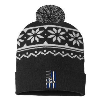 Ice Hockey Lover Us Flag Retro Ice Hockey American Ice Hockey Lover USA-Made Snowflake Beanie