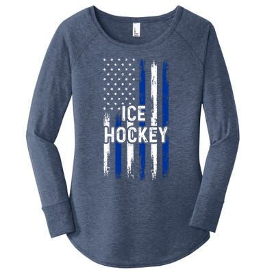 Ice Hockey Lover Us Flag Retro Ice Hockey American Ice Hockey Lover Women's Perfect Tri Tunic Long Sleeve Shirt