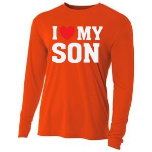 I Heart Love My Son Gift Proud Parent Mom Mother Dad Cute Gift Cooling Performance Long Sleeve Crew