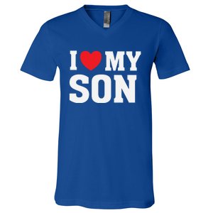 I Heart Love My Son Gift Proud Parent Mom Mother Dad Cute Gift V-Neck T-Shirt