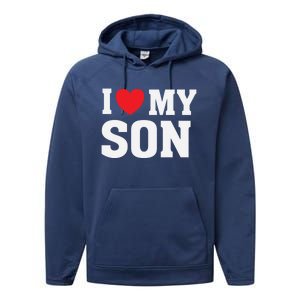 I Heart Love My Son Gift Proud Parent Mom Mother Dad Cute Gift Performance Fleece Hoodie