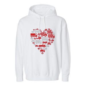 I Heart Love Garbage Trucks Valentines Day Heart Cool Gift Garment-Dyed Fleece Hoodie