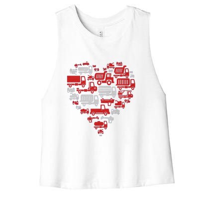 I Heart Love Garbage Trucks Valentines Day Heart Cool Gift Women's Racerback Cropped Tank