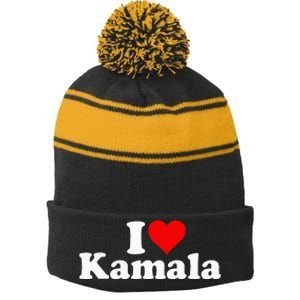 I Heart Love Kamala Harris Stripe Pom Pom Beanie