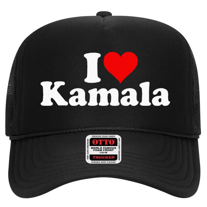 I Heart Love Kamala Harris High Crown Mesh Back Trucker Hat