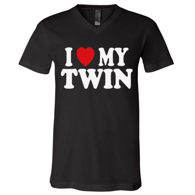 I HEART LOVE MY TWIN V-Neck T-Shirt