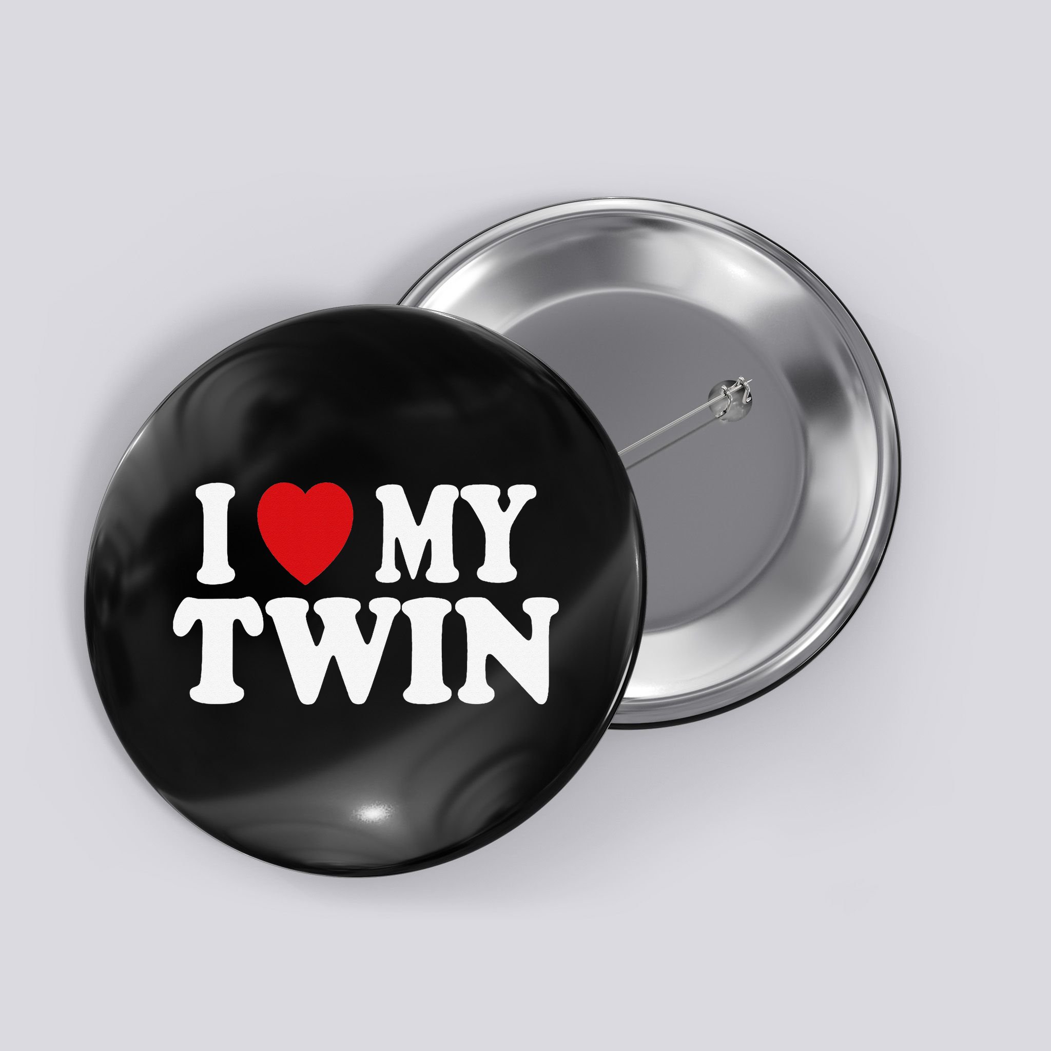 I HEART LOVE MY TWIN Button