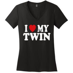 I HEART LOVE MY TWIN Women's V-Neck T-Shirt