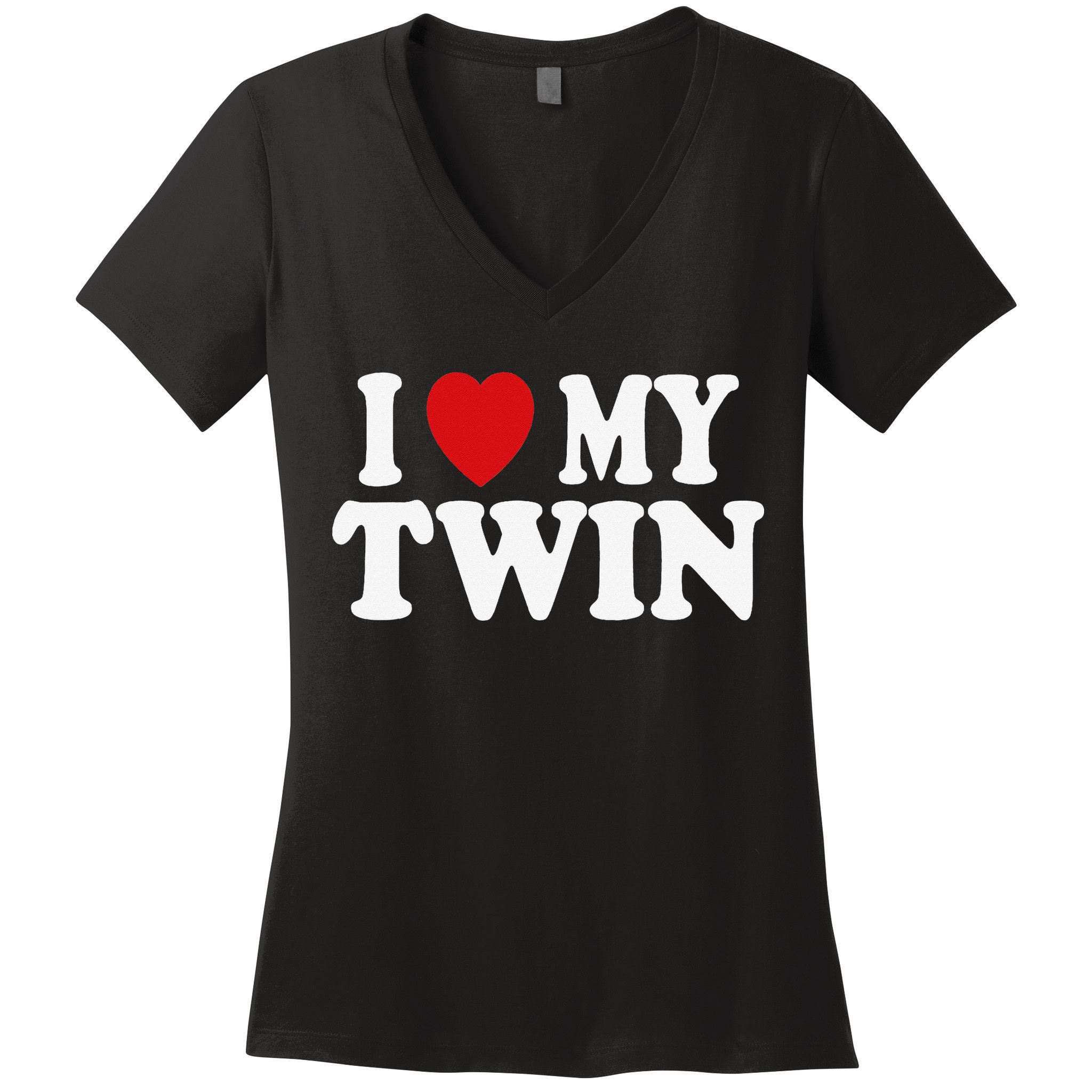 I HEART LOVE MY TWIN Women's V-Neck T-Shirt