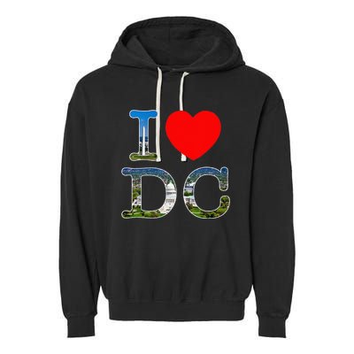 I Heart Love Washington WA DC Classic Font Garment-Dyed Fleece Hoodie