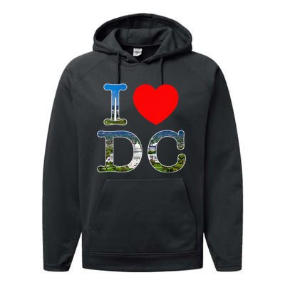 I Heart Love Washington WA DC Classic Font Performance Fleece Hoodie