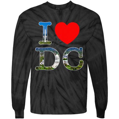 I Heart Love Washington WA DC Classic Font Tie-Dye Long Sleeve Shirt