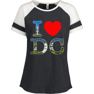 I Heart Love Washington WA DC Classic Font Enza Ladies Jersey Colorblock Tee