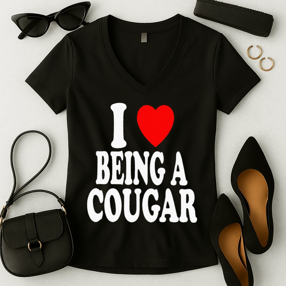 I Heart (Love) Being A Cougar Hot Older Woman Women's V-Neck T-Shirt
