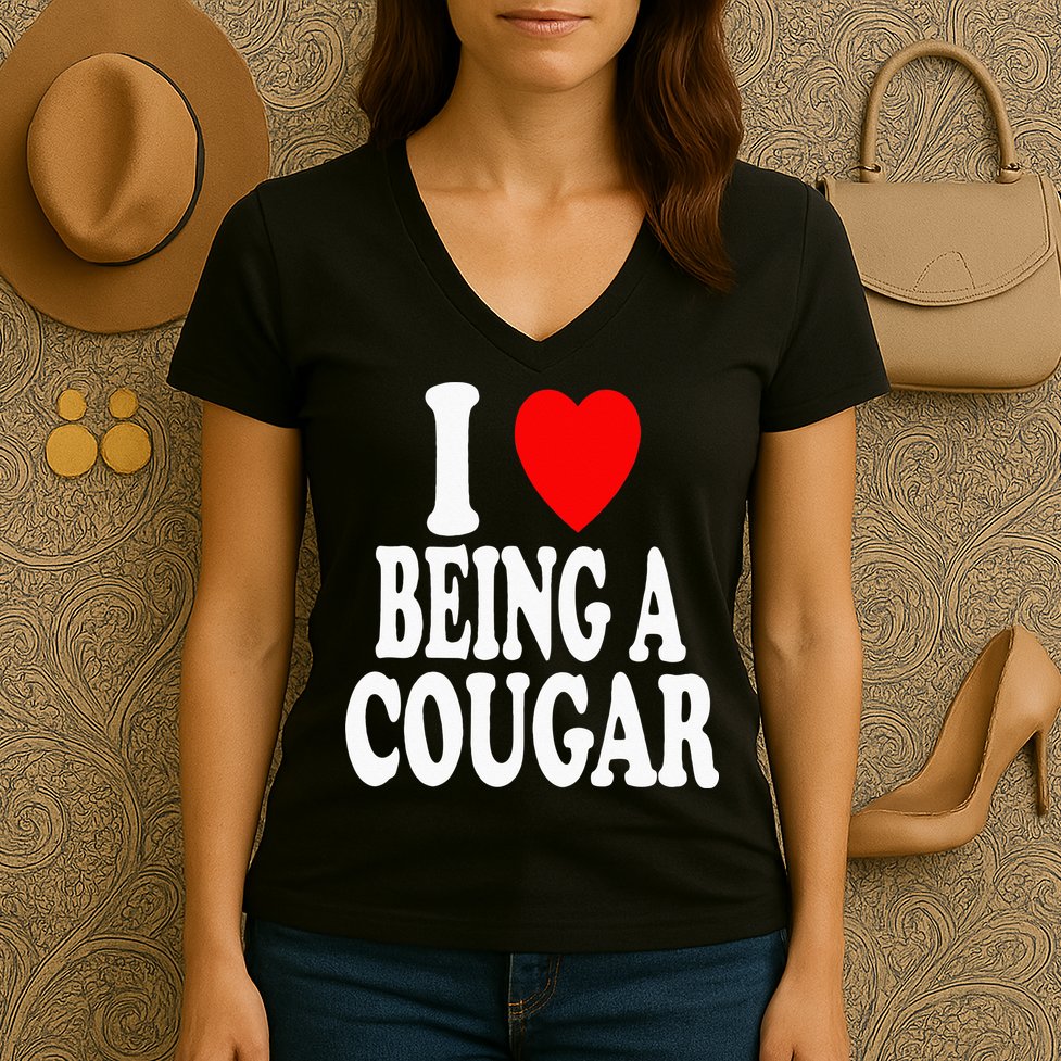I Heart (Love) Being A Cougar Hot Older Woman Women's V-Neck T-Shirt