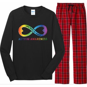 Infinity Heart Love Autism Awareness Needs No Words Tie Dye Gift Long Sleeve Pajama Set