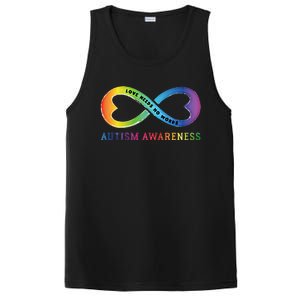 Infinity Heart Love Autism Awareness Needs No Words Tie Dye Gift PosiCharge Competitor Tank