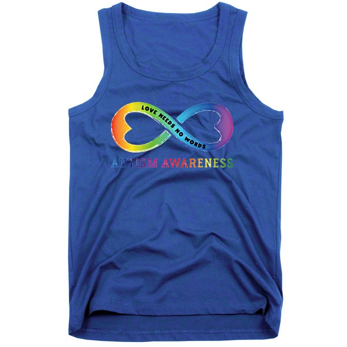 Infinity Heart Love Autism Awareness Needs No Words Tie Dye Gift Tank Top