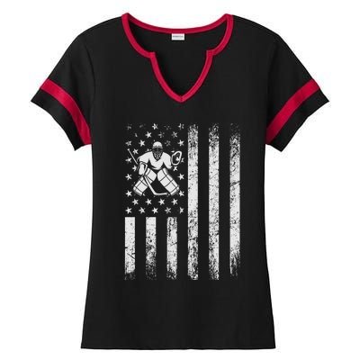 Ice Hockey Lover Us Flag Retro Ice Hockey American Ice Hockey Lover Ladies Halftime Notch Neck Tee