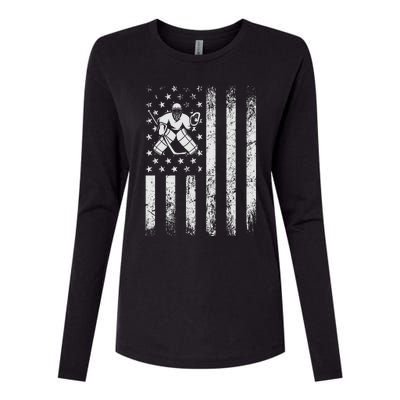 Ice Hockey Lover Us Flag Retro Ice Hockey American Ice Hockey Lover Womens Cotton Relaxed Long Sleeve T-Shirt