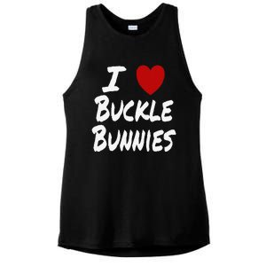 I Heart (Love) Buckle Bunnies Country Rodeo Cow Cow Ladies PosiCharge Tri-Blend Wicking Tank