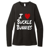 I Heart (Love) Buckle Bunnies Country Rodeo Cow Cow Womens CVC Long Sleeve Shirt