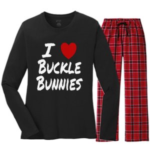 I Heart (Love) Buckle Bunnies Country Rodeo Cow Cow Women's Long Sleeve Flannel Pajama Set 