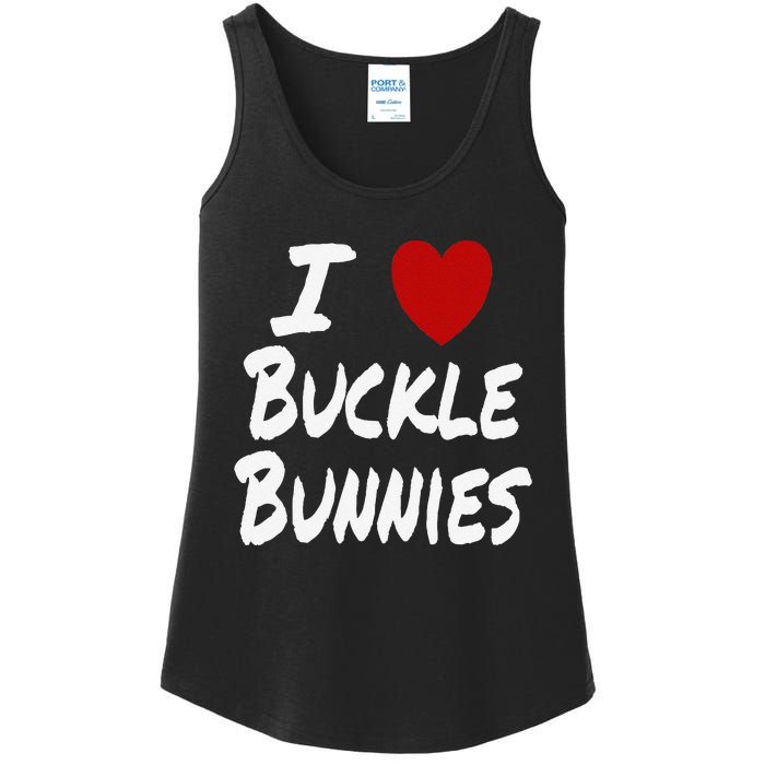 I Heart (Love) Buckle Bunnies Country Rodeo Cow Cow Ladies Essential Tank