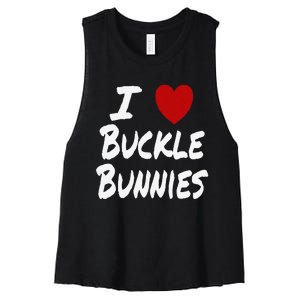 I Heart (Love) Buckle Bunnies Country Rodeo Cow Cow Women's Racerback Cropped Tank