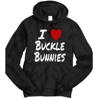 I Heart (Love) Buckle Bunnies Country Rodeo Cow Cow Tie Dye Hoodie