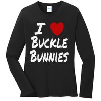 I Heart (Love) Buckle Bunnies Country Rodeo Cow Cow Ladies Long Sleeve Shirt