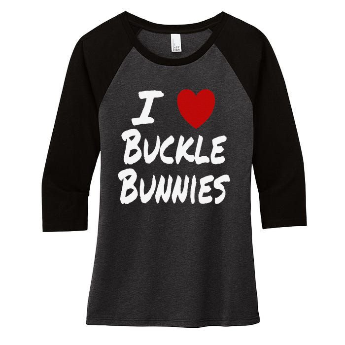 I Heart (Love) Buckle Bunnies Country Rodeo Cow Cow Women's Tri-Blend 3/4-Sleeve Raglan Shirt